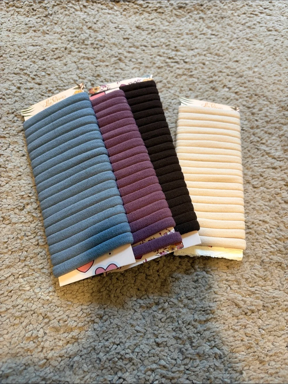 Set of Ribbed Hair Ties in Blue, Purple, Brown & Cream